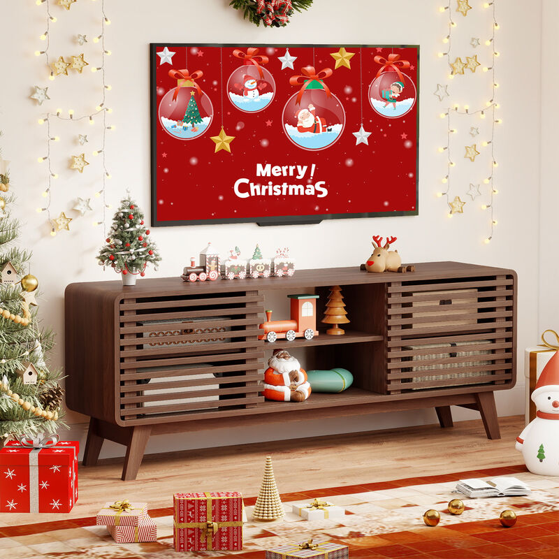 Modern TV Stand with Sliding Doors & Adjustable Shelves for Living Room-Walnut image number 7