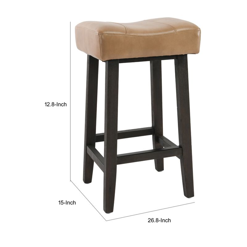 26 Inch Wooden Frame Leatherette Backless Counterstool, Beige