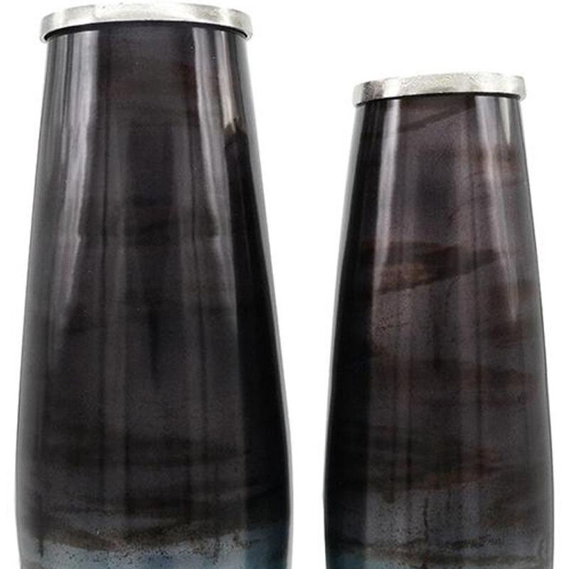 HomeRoots Set of Two Black And Blue Abstract Glass Cylinder Floor Vases image number 3