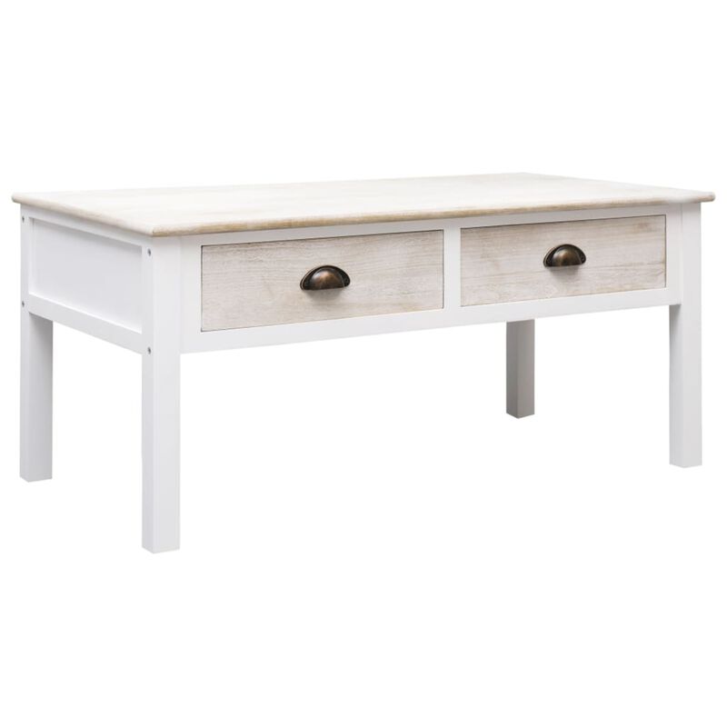 vidaXL Coffee Table White and Natural 39.4"x19.7"x17.7" Wood image number 1