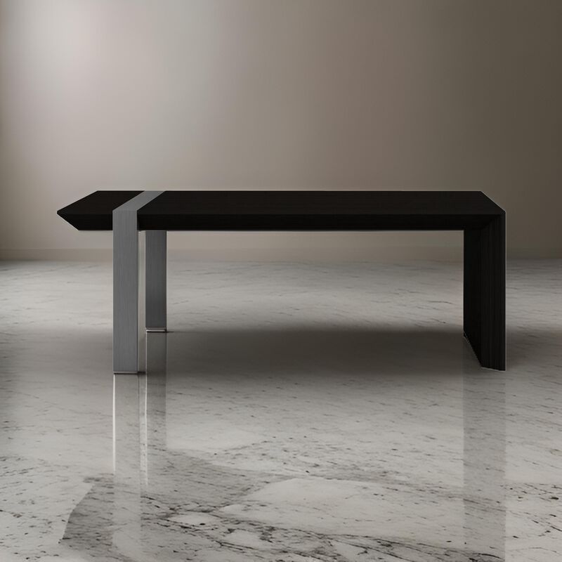 Hexy 48 Inch Coffee Table, Rectangular, Wenge Brown Wood Finish, Chrome