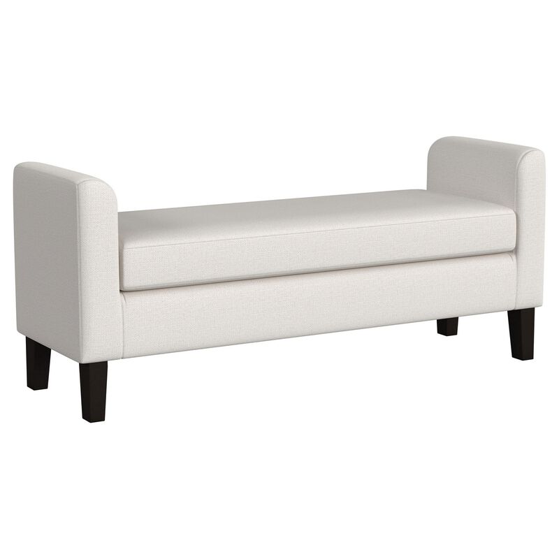 Reyan Accent Bench, Ivory Fabric, Foam Cushions, Black Wood, 60 Inch