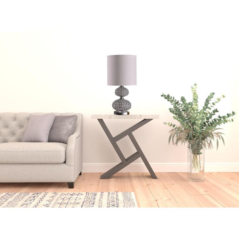 Hivvago 24" Chrome and Faux Crystal Double Orb Table Lamp With White Classic Drum Shade