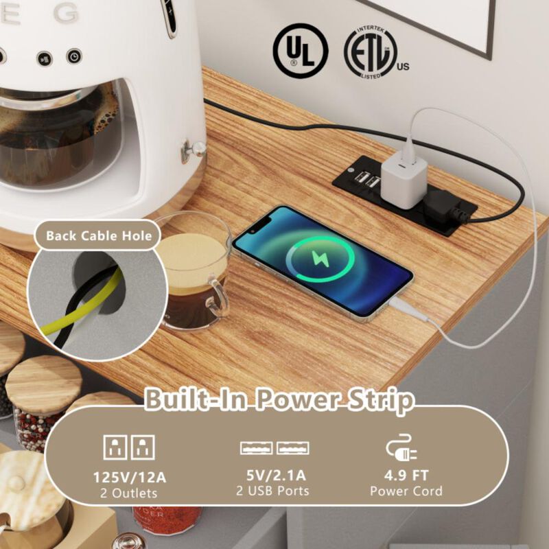 Hivvago Tilt Out Trash Can Cabinet with Outlets and Adjustable Shelf