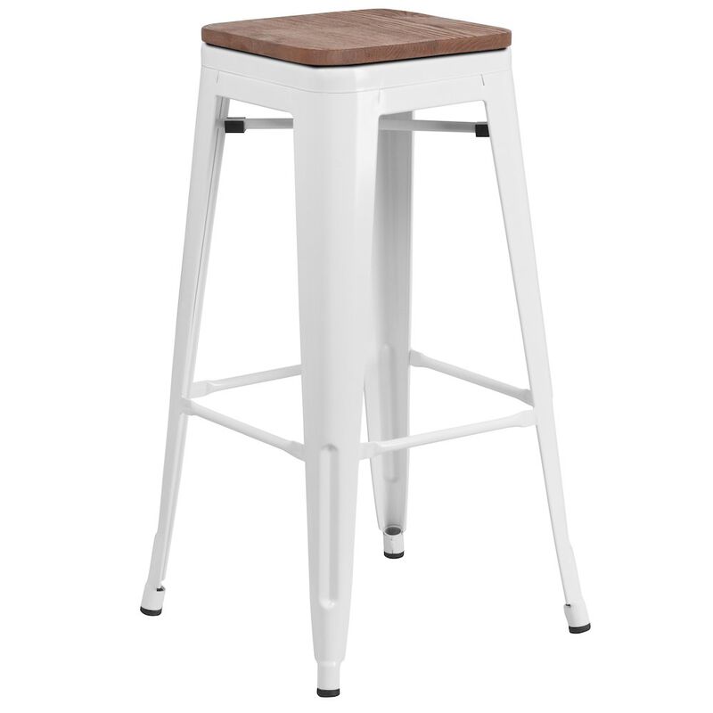 Flash Furniture 30" High Backless White Metal Barstool with Square Wood Seat image number 0