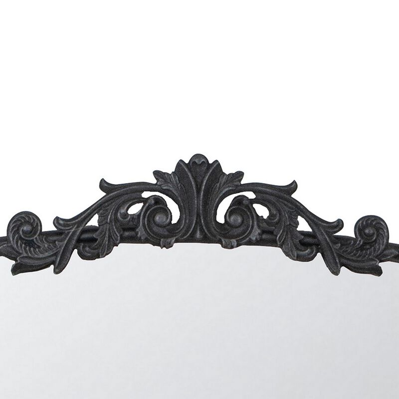 Kea 41 Inch Wall Mirror, Black Curved Arched Metal Frame, Baroque Design - Benzara