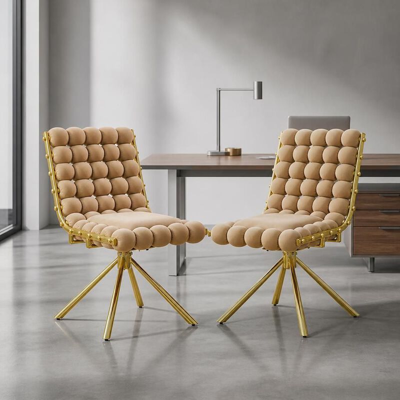 GOODSILO Set of Two Modern Tufted Puffy Bubble Velvet Dining Accent Swivel Chairs with Metal Legs for Dining Room and Kitchen image number 3