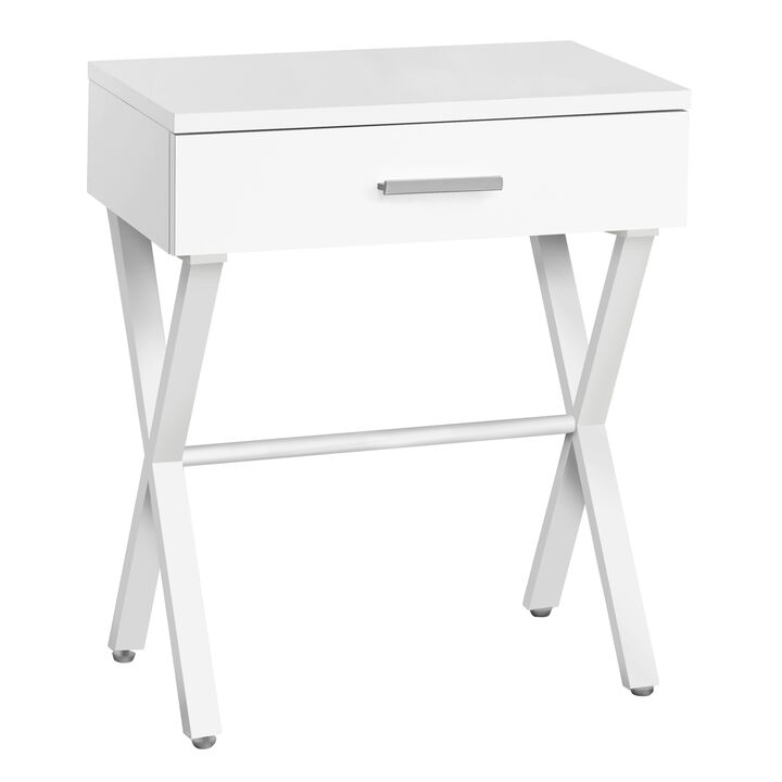 Monarch Specialties I 3606 Accent Table, Side, End, Nightstand, Lamp, Storage Drawer, Living Room, Bedroom, Metal, Laminate, White, Contemporary, Modern