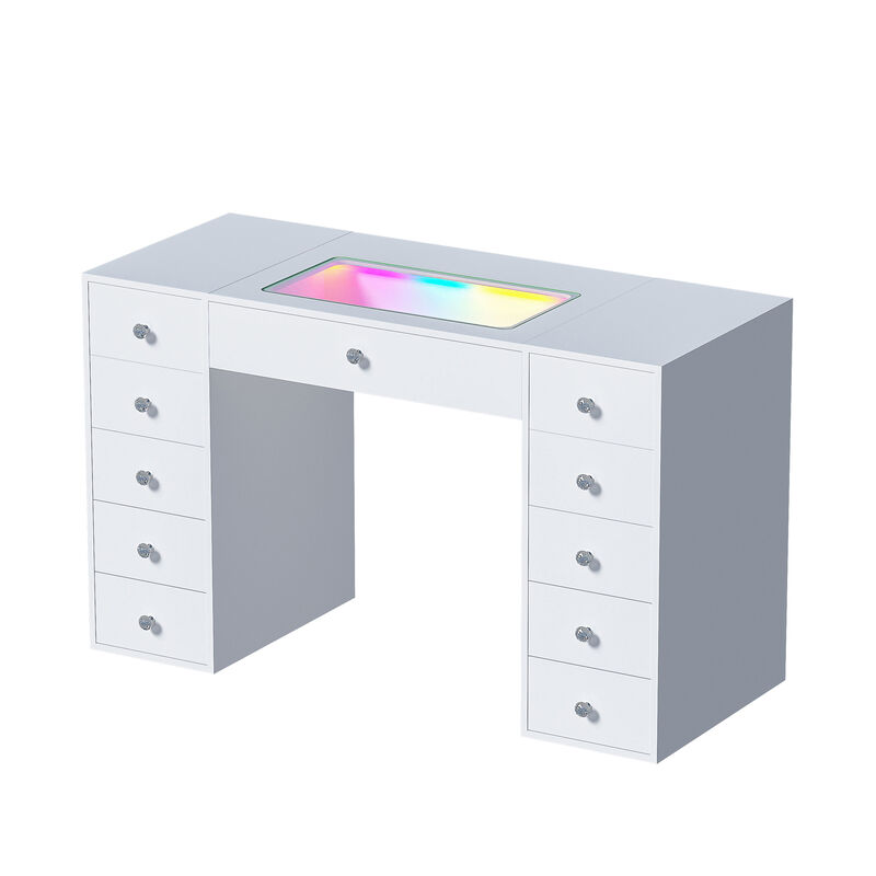 VANITII 11 Drawers Modern Makeup RGB Vanity Desk 2 packages  (Need Assembled by yourself)