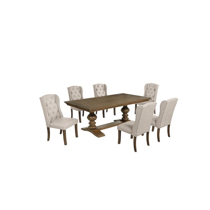 Best Quality Furniture Traditional Dinging Set With 6 Beige Side Chairs And One 72 Wood Dining Table