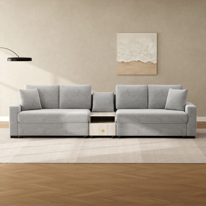 Merax Multi-Functional Chenille Sofa with Storage Armrest & Center Console