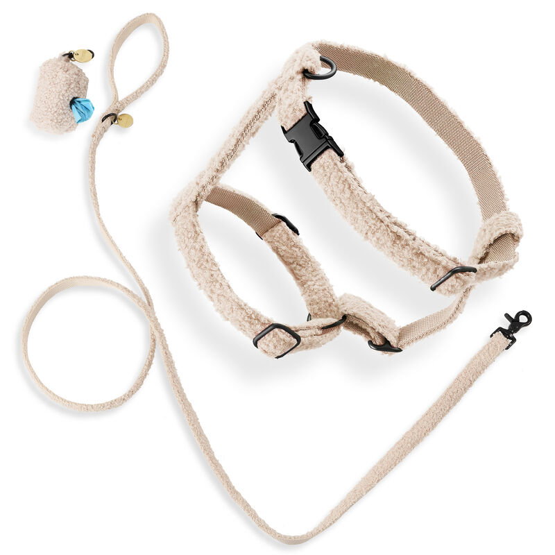 Teddy  Boucl&eacute; Adjustable H Harness and Leash Walk Set with Poop Bag Pouch