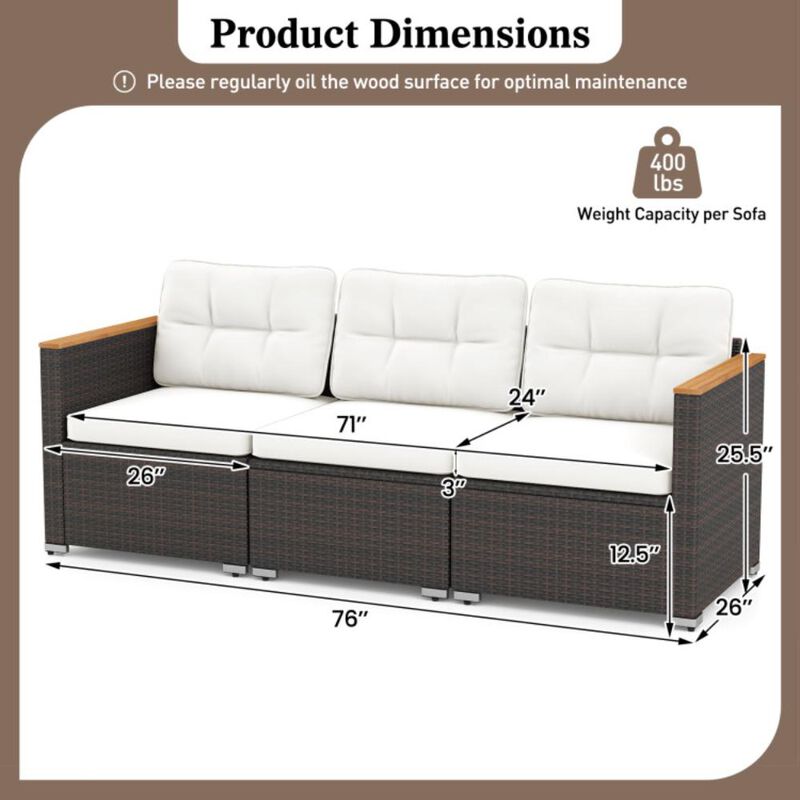 Hivvago 3-Seat Patio Couch Sofa with Deep Seating and Cushion