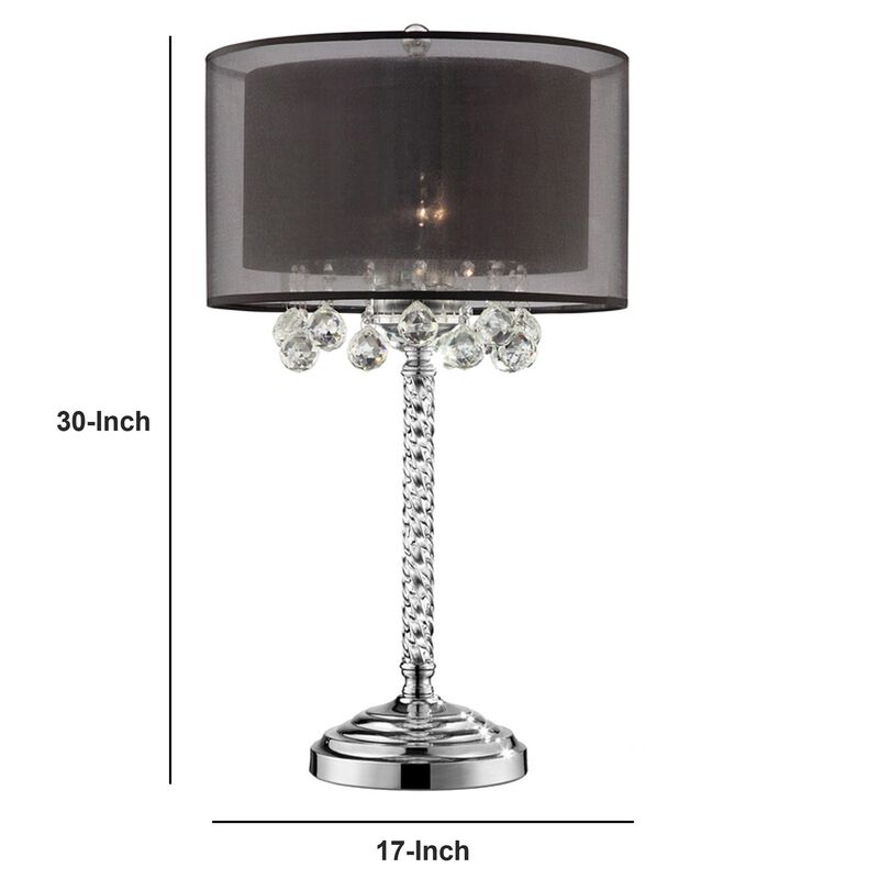 Twisted Crystal Body Table Lamp with Dual Fabric Shade, Clear and Black-Benzara
