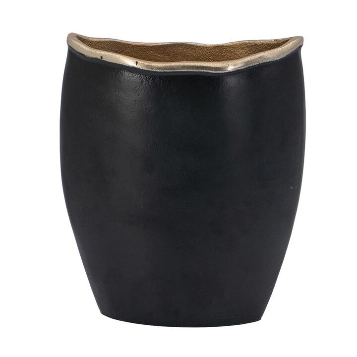 HomeRoots 10" Black And Gold Cast Aluminum Oval Table Vase