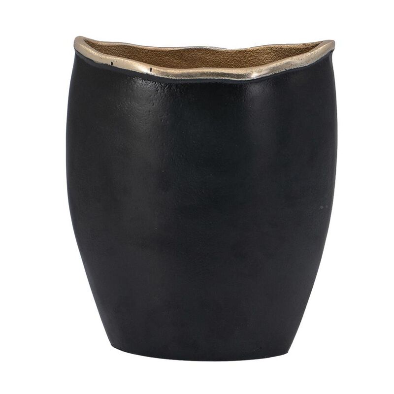 HomeRoots 10" Black And Gold Cast Aluminum Oval Table Vase image number 0