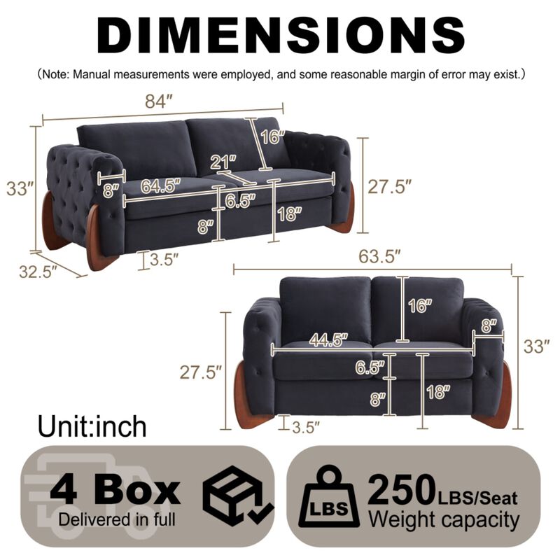Boncok 2‑Piece Mid‑Century Modern Button Tufted Velvet Sofa Set image number 9