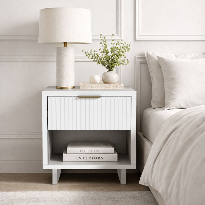 Elara 1-Drawer White Nightstand image number 1