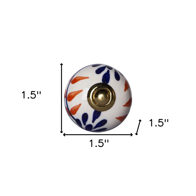 HomeRoots Set of Eight Blue And White Ceramic And Metal Drawer Pull Knobs image number 4