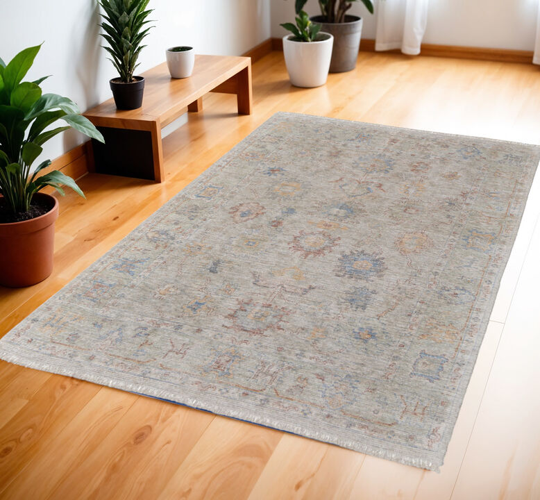 HomeRoots Floral Hand Woven Distressed Area Rug With Fringe