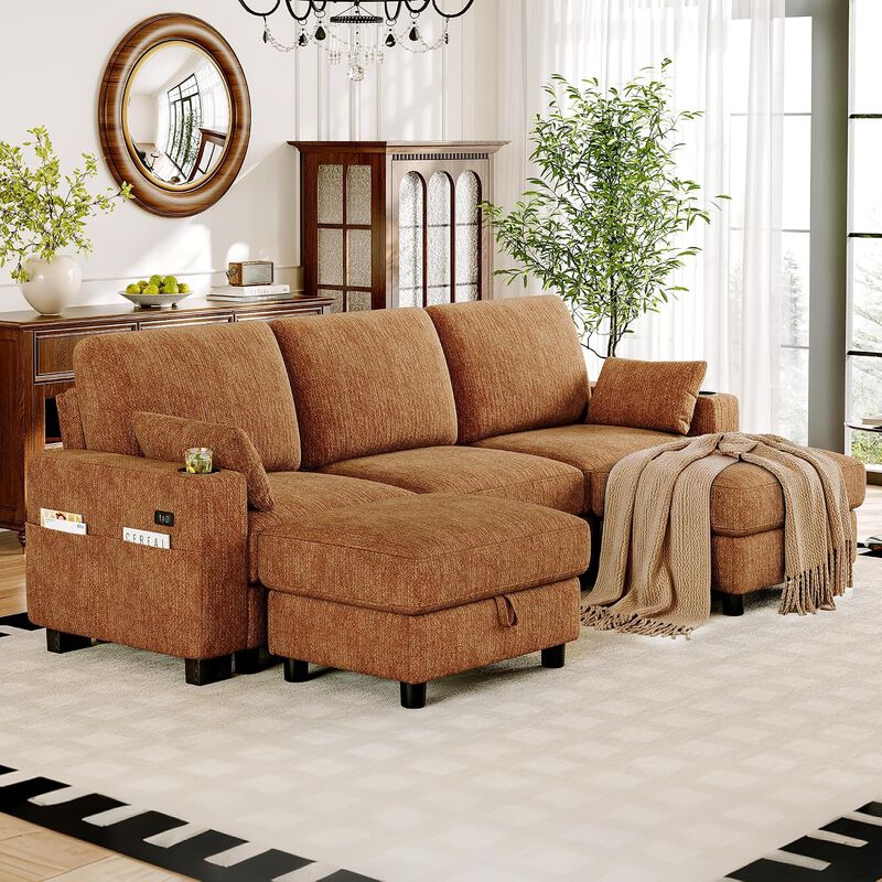 Vipbear 100" Modular Sectional Sofa Chenille 5 Seater U Shaped Couch with Moveable Ottoman image number 9