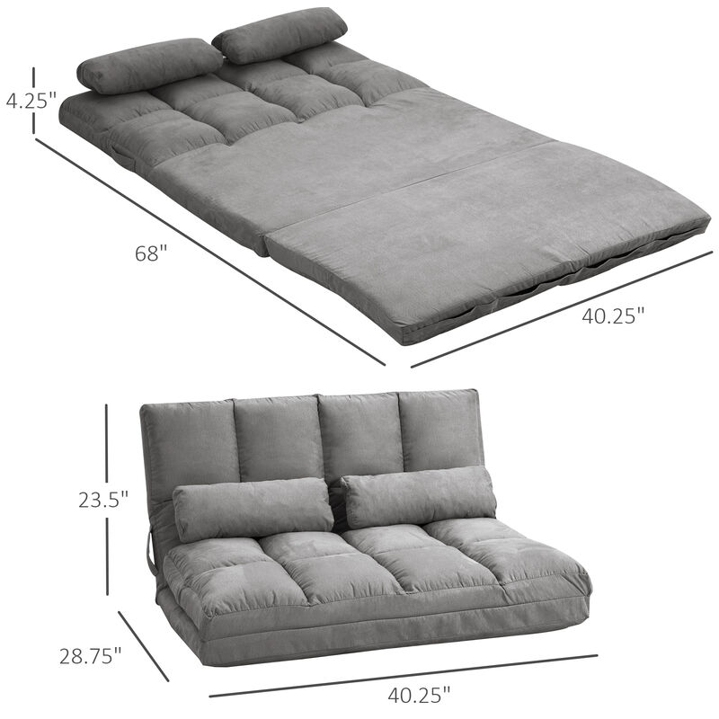 HOMCOM Convertible Floor Sofa Chair, Folding Couch Bed, Guest Chaise Lounge with 2 Pillows, Adjustable Backrest and Headrest, Dark Gray