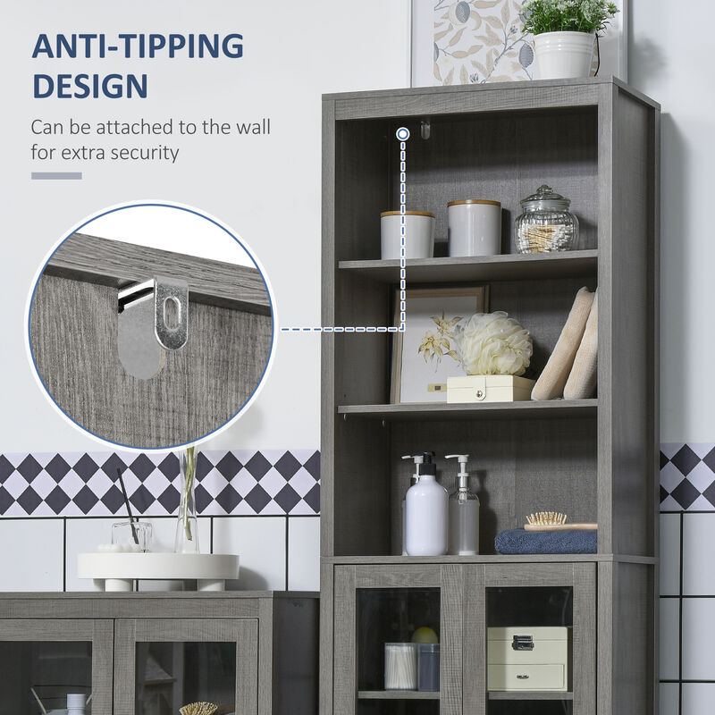 Tall Bathroom Storage Cabinet, Linen Tower with Adjustable Shelves, Grey