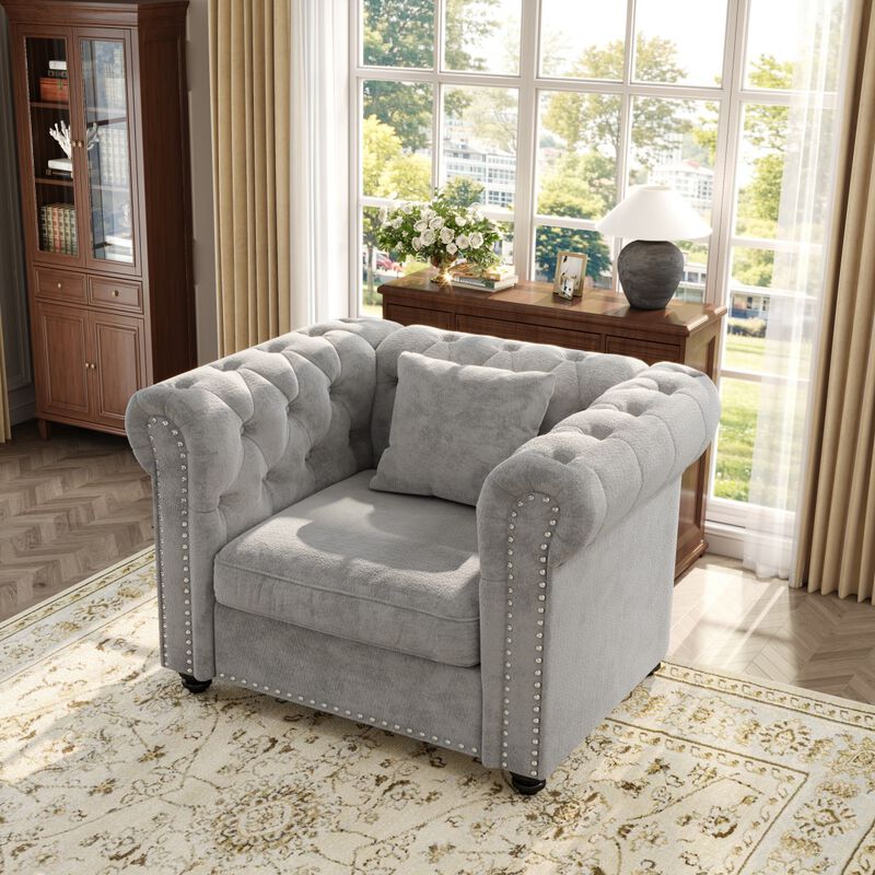Chesterfield Tufted Sectional Sofa Nailhead Trim Chenille Deep Seat Sofa Couch, Sectional Sofa Deep Seat for Living Room Apartment, Chenille Sectional Sofa Couch Classic Design with Rolled Arms for Office image number 4
