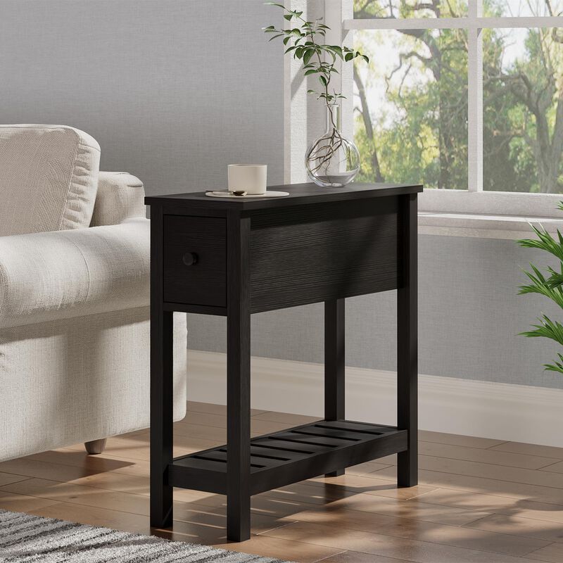 ChooChoo Narrow End Table, Small Side Table for Small Spaces, Slim End Table with Drawer, Narrow Nightstand Bedside Table for Li