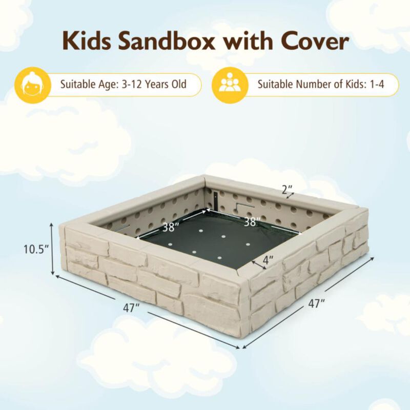 Hivvago 2-In-1 HDPE Kids Sandbox with Cover and Bottom Liner