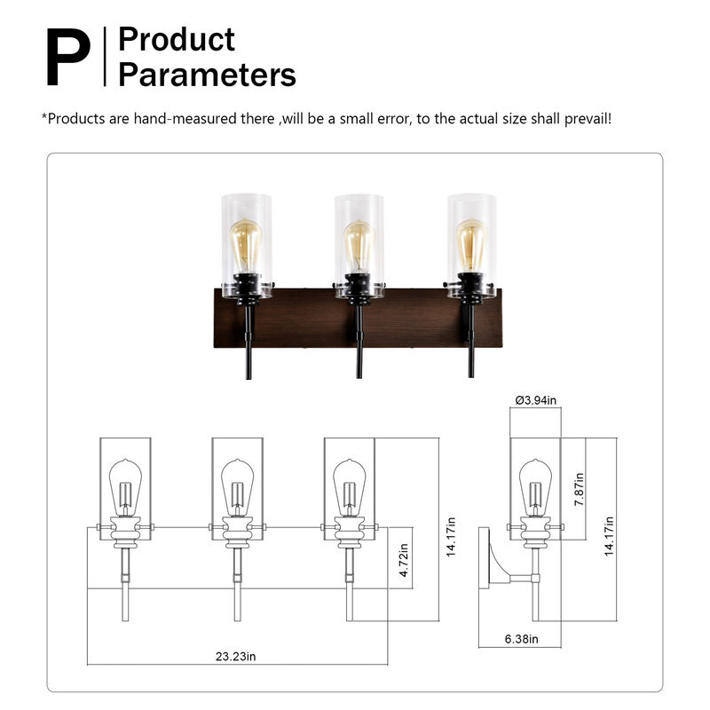 ELEMENT ACE 3-Light Wall Mounted Bathroom Vanity Light Fixture with Clear Glass Shade, Over Mirror Lighting for Kitchen, Bedroom, Hallway, Dining Room image number 2