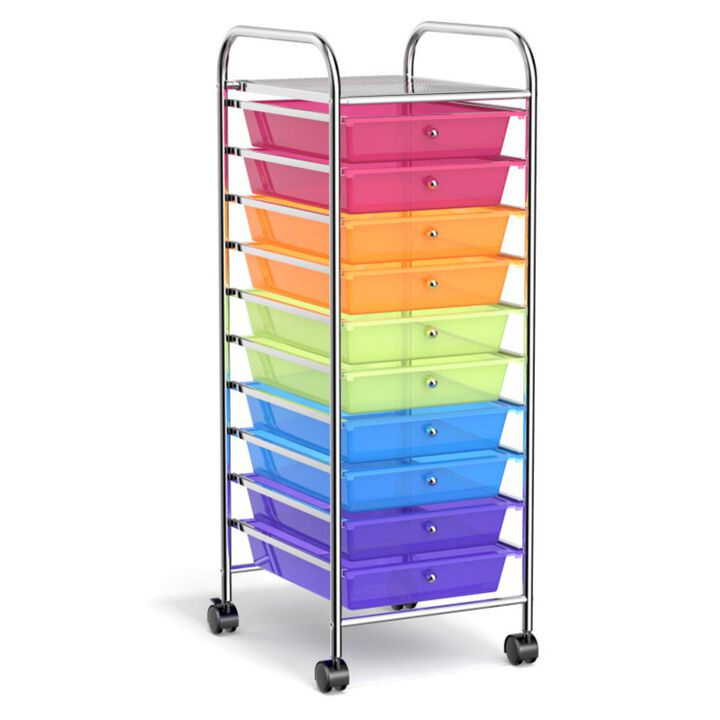Hivvago 10 Drawer Rolling Storage Cart Organizer with 4 Universal Casters-Clear