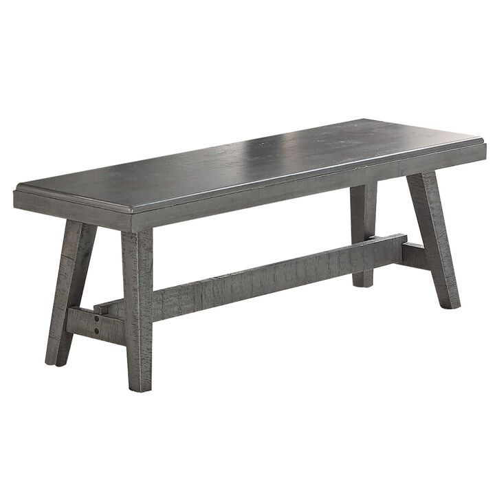 Alix 54 Inch Elegant Wood Dining Bench with Tapered Legs, Distressed Gray-Benzara