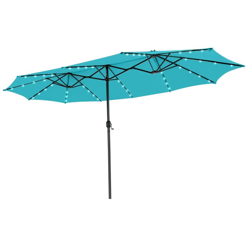 15 Feet Twin Patio Umbrella Double Side Market Umbrella with 48 Solar LED Lights image number 0