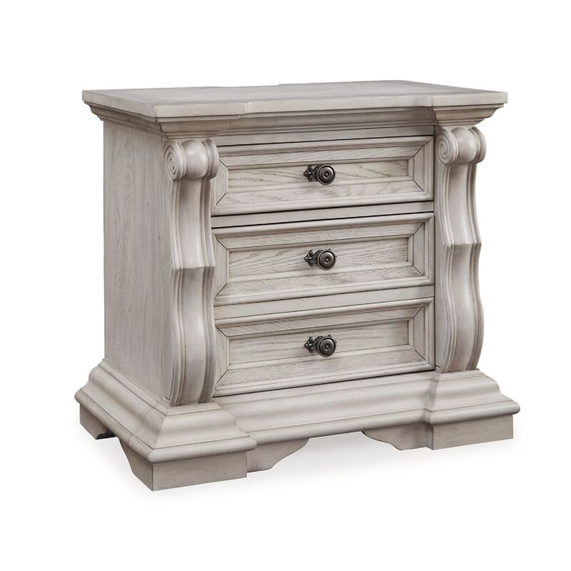 Bryl Oversize Nighstand, 3 Drawers with Bronze Knobs, Antique White image number 0
