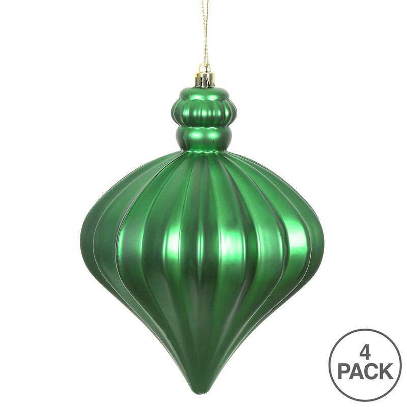 Vickerman 6" Green Matte Onion Drop Christmas Ornament, Set of 4 image number 2