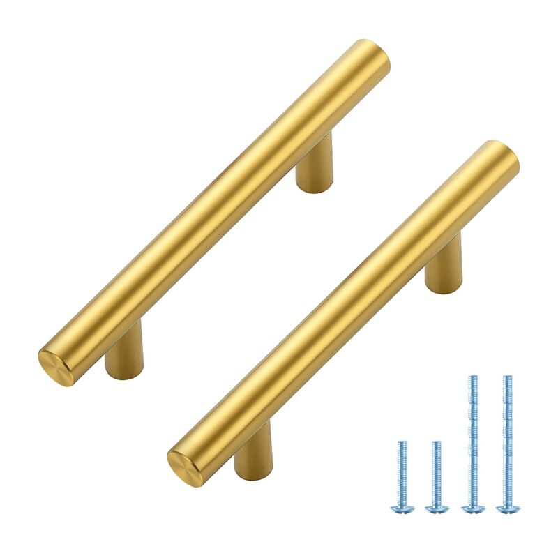 JOY DECOR 30 Pack 5 Inch Cabinet Pulls with 3 Inch Hole Center Stainless Steel Kitchen Cabinet Handles Brushed Brass Drawer Pull