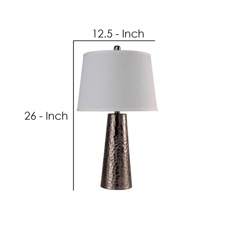 Table Lamp with Hammered Metal Base, Bronze, White- Benzara