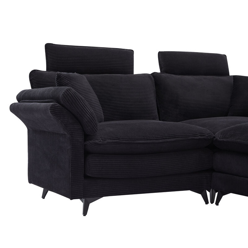 Merax Deep Seat Corduroy Upholstered Sectional Sofa