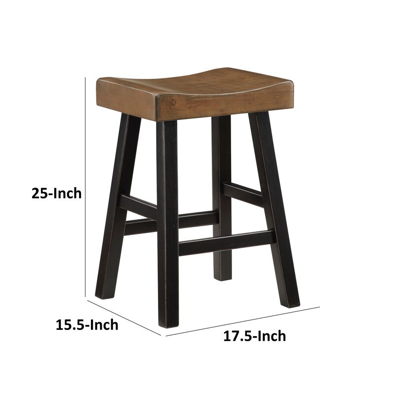 Casy 25 Inch Counter Height Stool, Brown Saddle Seat, Black, Set of 2 image number 5