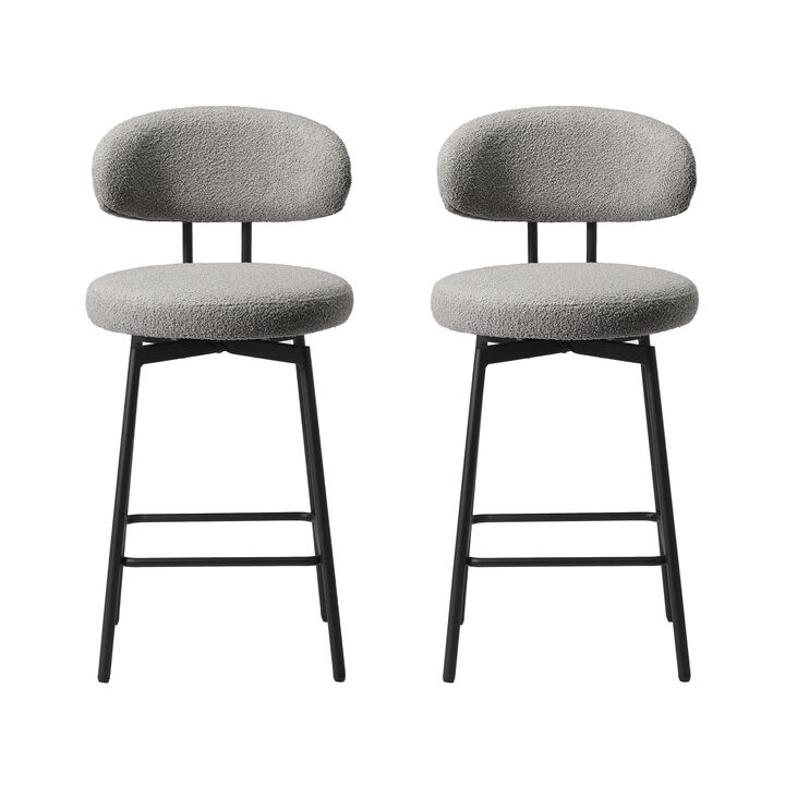 WestinTrends Modern Upholstered Sherpa Fabric Counter Height Bar Stools with Back (Set of 2)