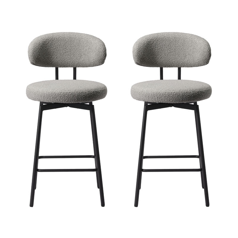 WestinTrends Modern Upholstered Sherpa Fabric Counter Height Bar Stools with Back (Set of 2) image number 0