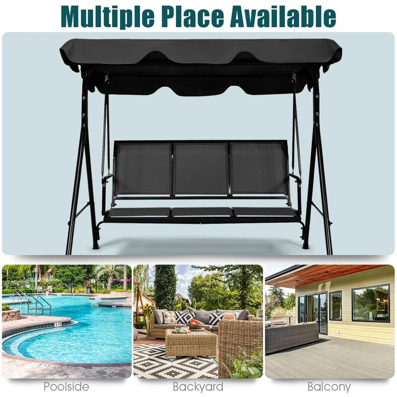 Mondawe 3 Person Steel Frame Patio Swing with Polyester Angle and Adjustable Canopy
