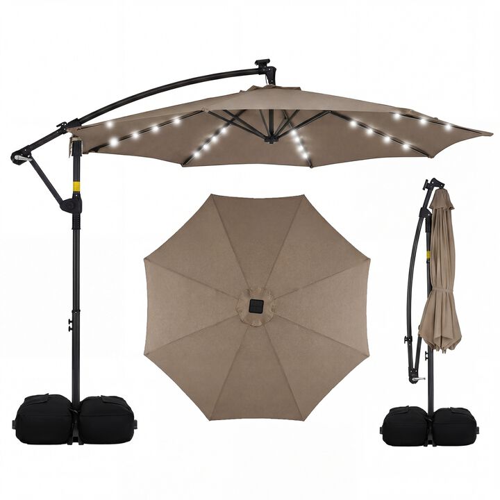 10 FT Solar LED Offset Cantilever Patio Umbrella Hanging Outdoor Market Umbrella-Navy