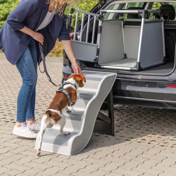 TRIXIE 4-Step Pet Stairs, Lightweight and Collapsible Steps Ideal for Dogs & Cats, Gray