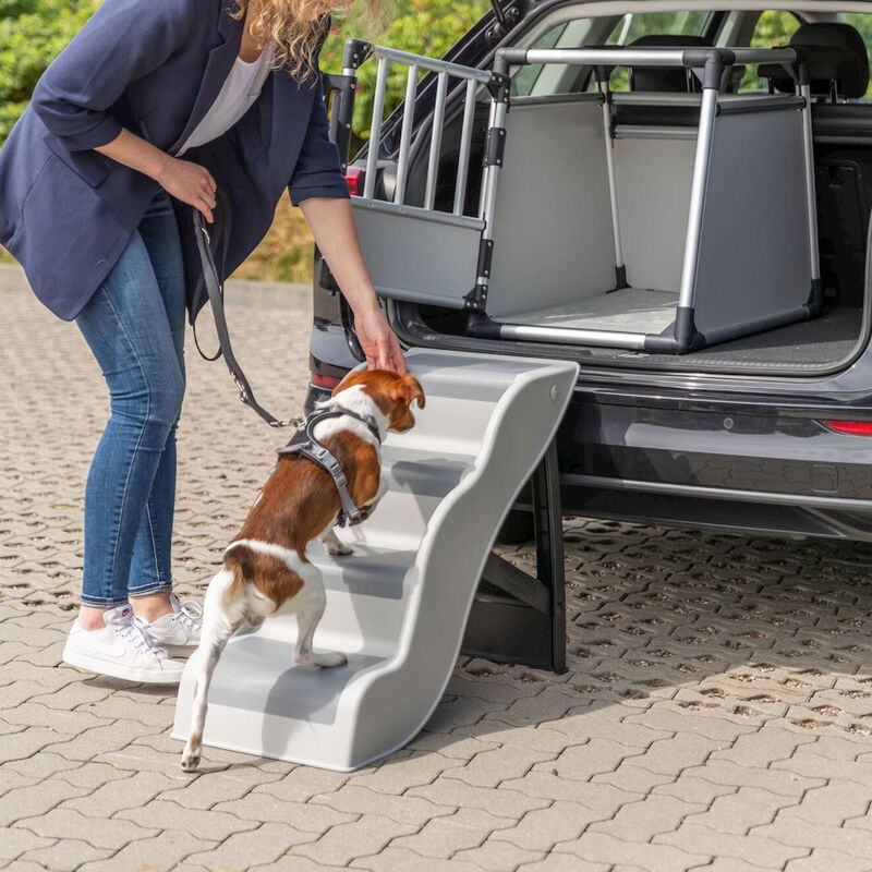 TRIXIE 4-Step Pet Stairs, Lightweight and Collapsible Steps Ideal for Dogs & Cats, Gray image number 1