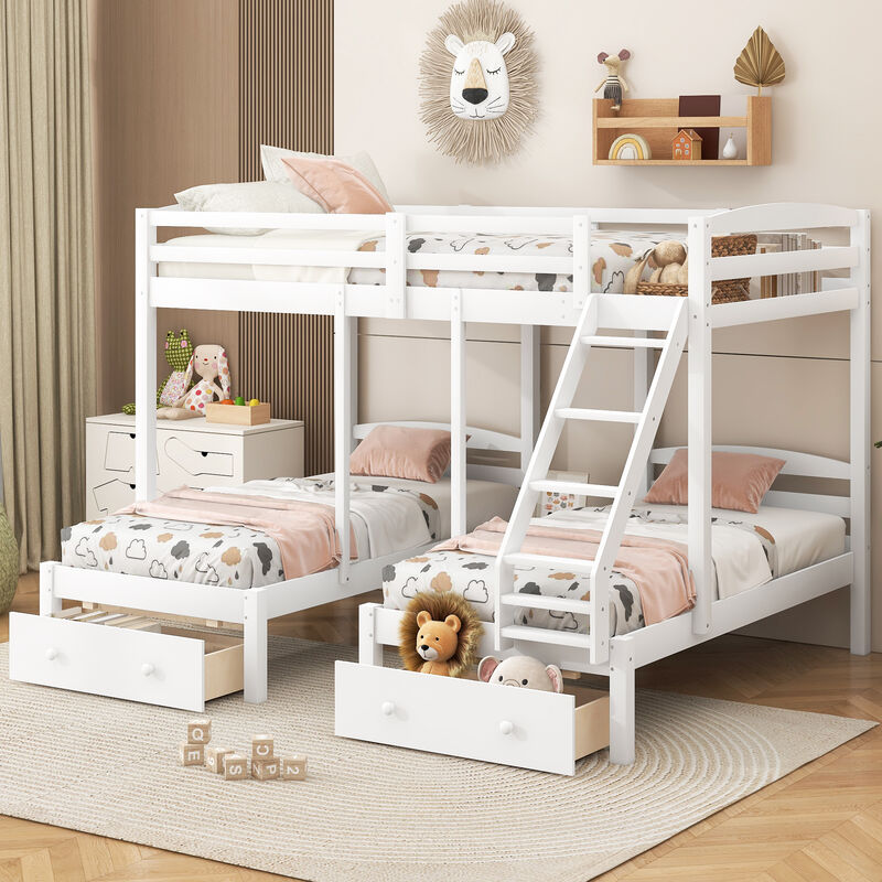 Merax Full over Twin & Twin White Triple Bunk Bed with Multi Storage Drawers image number 3