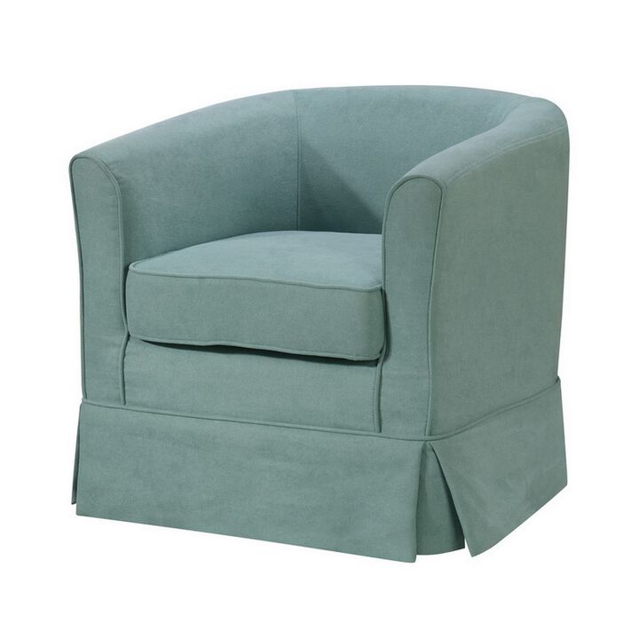 Lex 28 Inch Swivel Accent Chair, Bright Teal Fabric, Curved Back, Skirted-Benzara