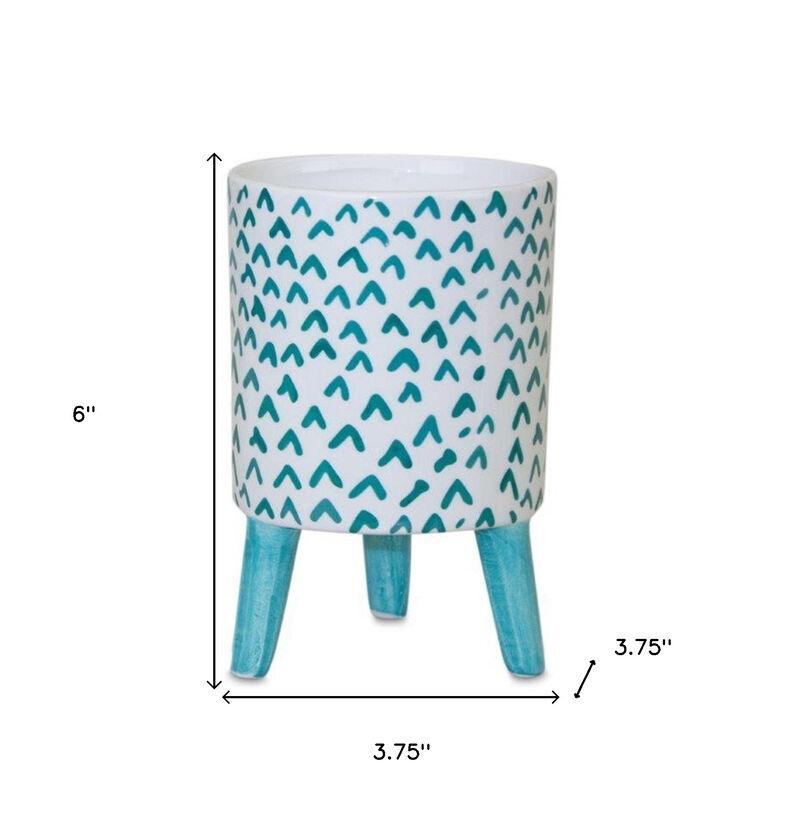 Hivvago Set of Two Aqua Teal And White Ceramic 2 Ounce Round Raised Pot Planters