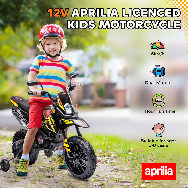 BreeBe 12V Aprilia Licenced Kids Motorcycle with Training Wheels, Spring Suspension, LED Light, USB, Music image number 3